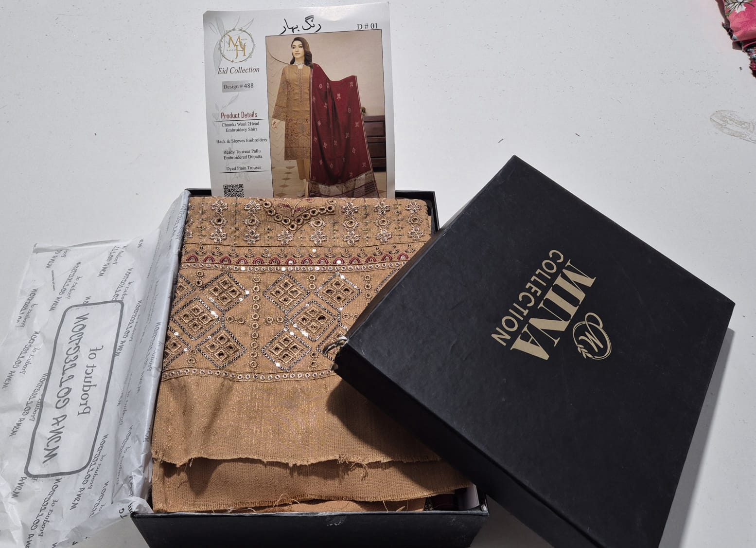 Crimson Beige, Zari Chamki Wool Embroidered 3 pcs