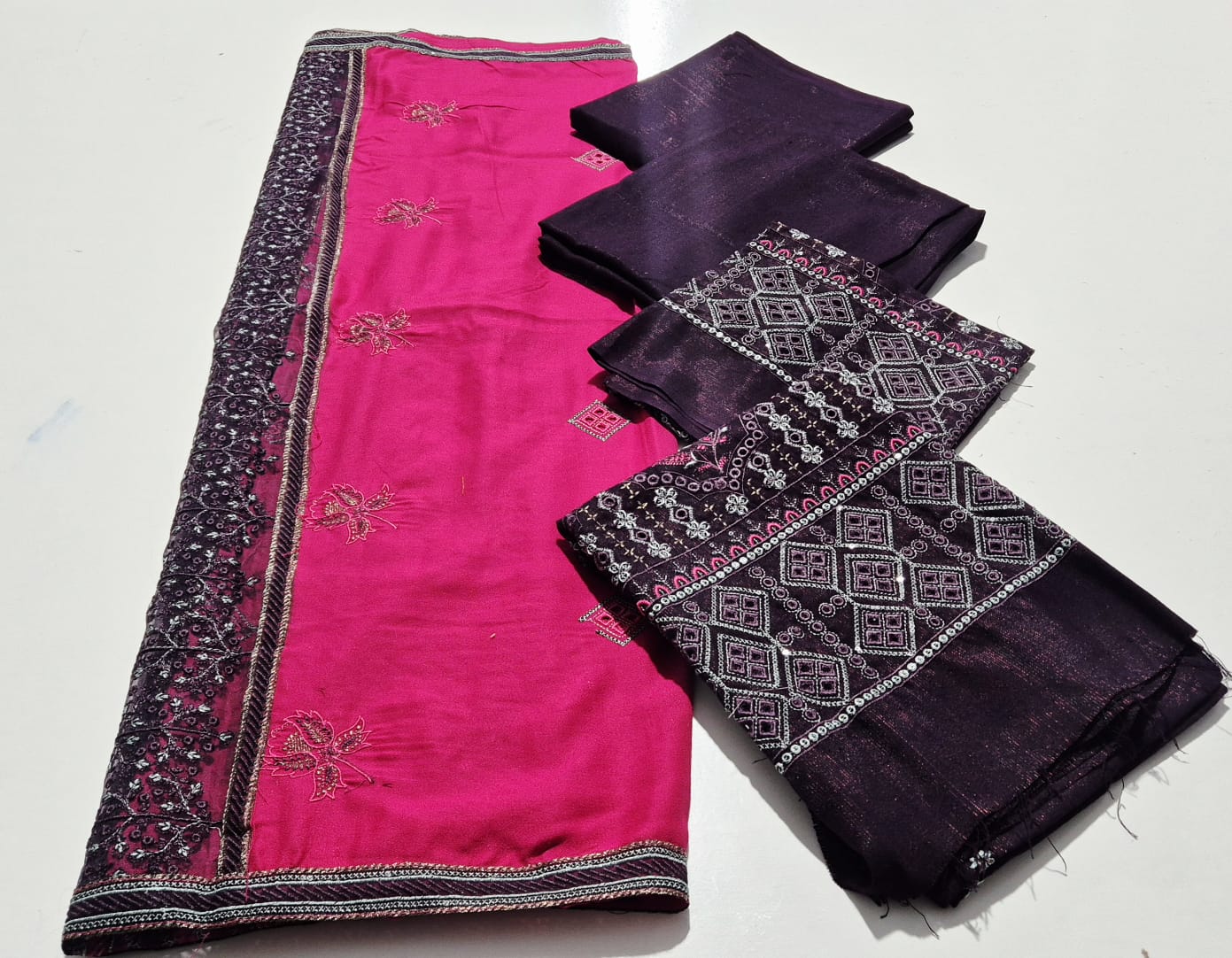 Velvet Maroon, Zari Chamki wool embroidered 3 pcs