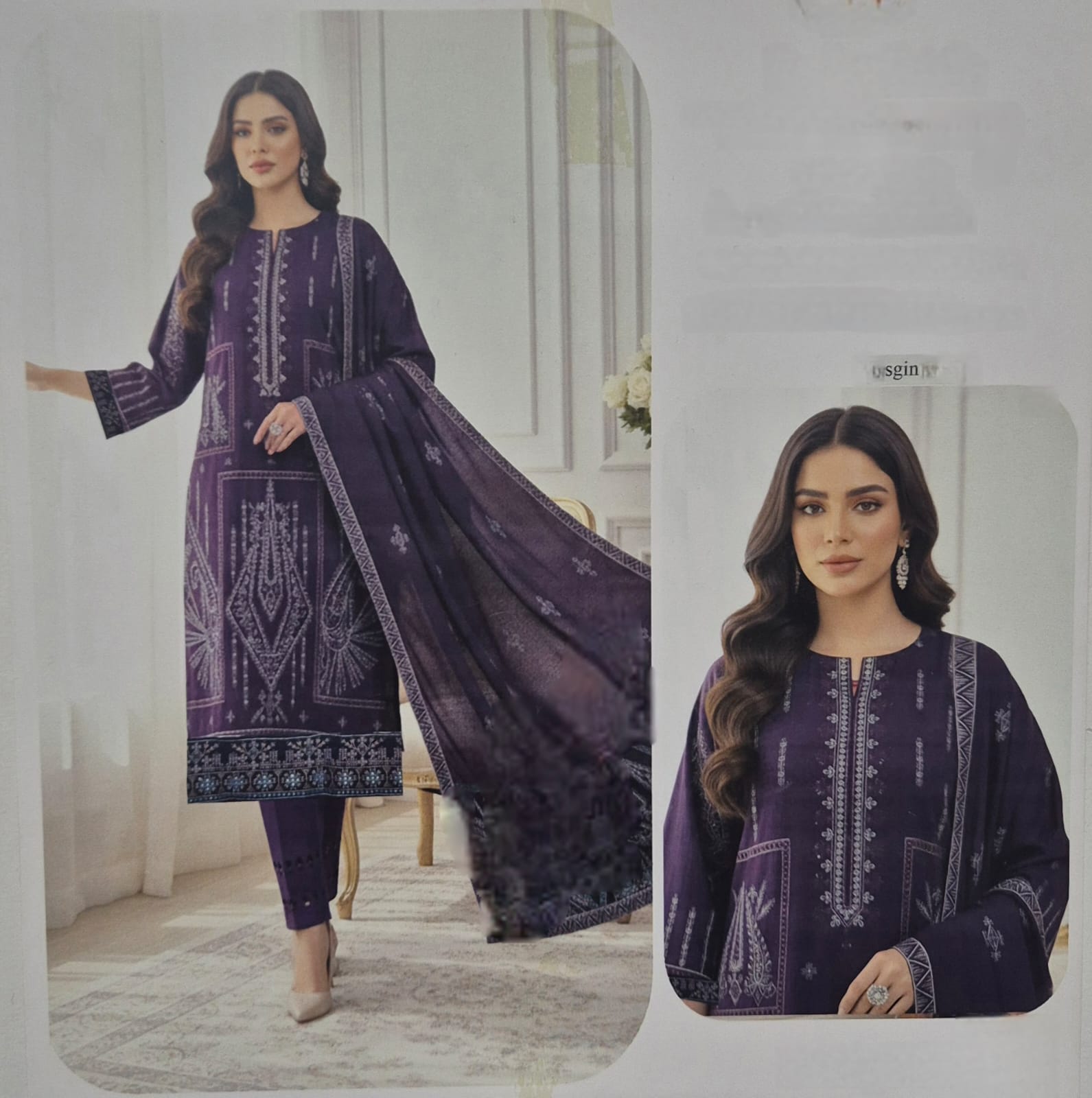 Violet Haze , Wool Embroidered Banadora 3 pcs