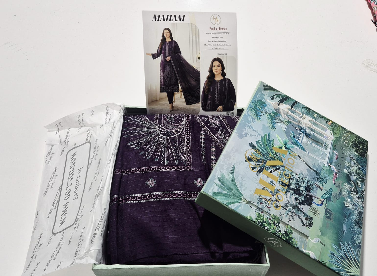 Violet Haze , Wool Embroidered Banadora 3 pcs