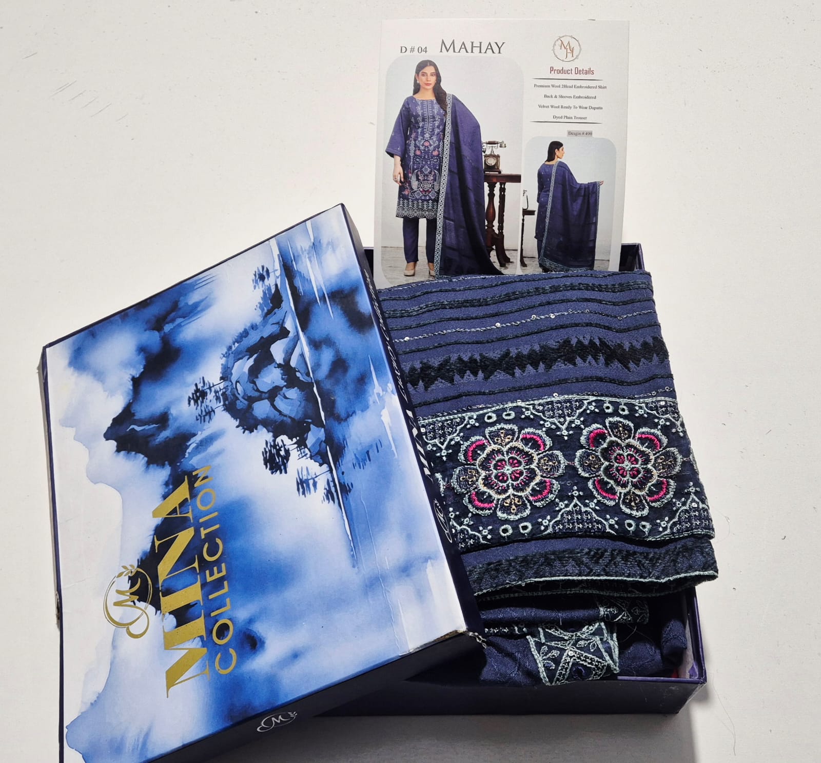 Velvet Blue, Wool Banadora Embroidered 3 pcs.