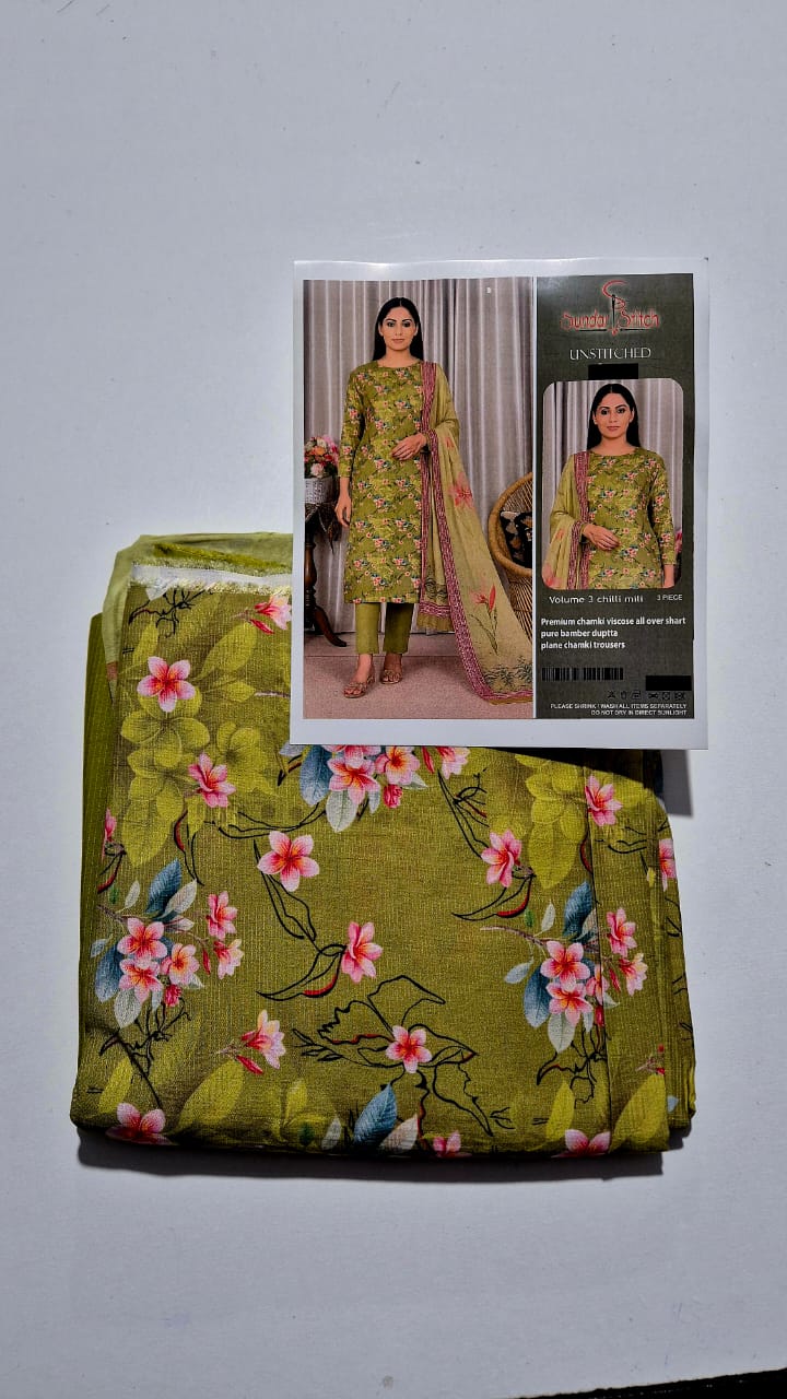 Classic Olive , Viscose chamki 3 pcs