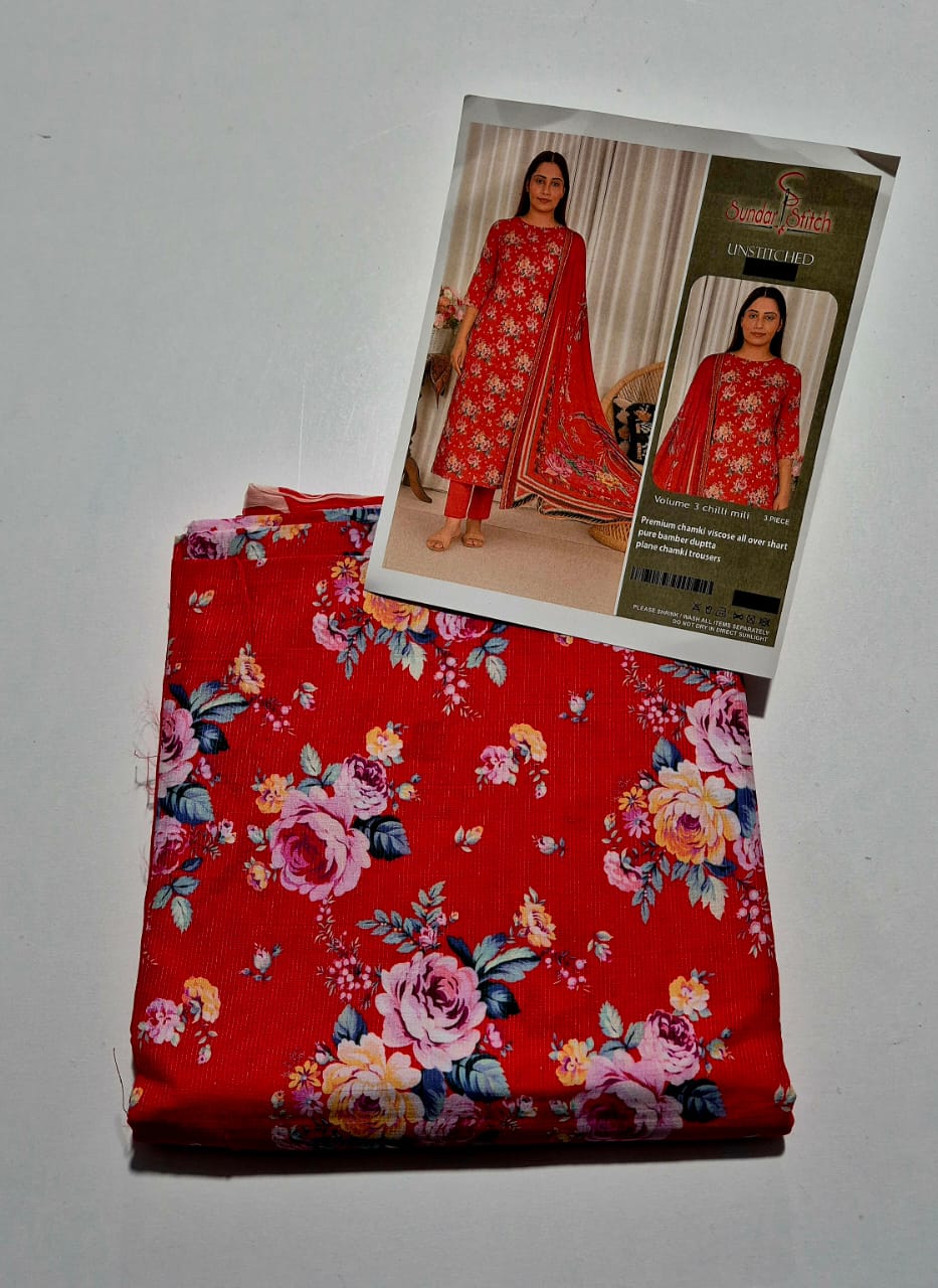 Red Flames , Viscose chamki 3 pcs