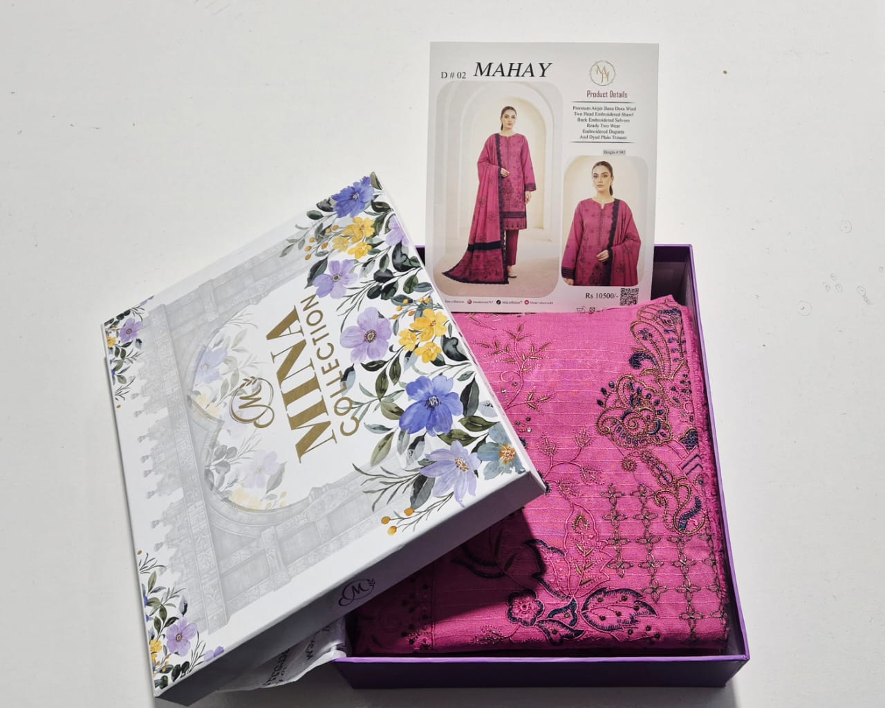 Mauve Pink, Banadora Wool 2 head Embroidered 3 pcs