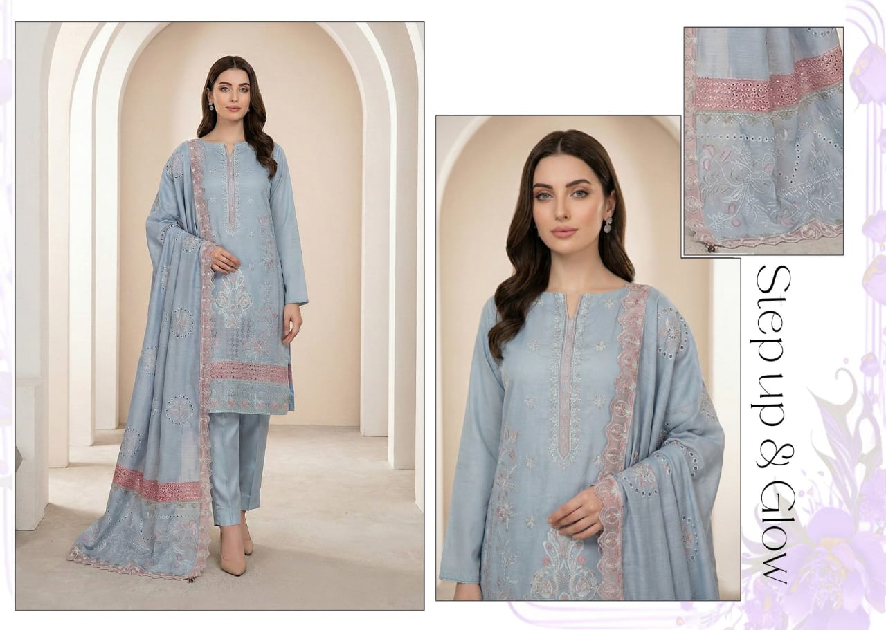 Laveneder Blue,  Banadora Wool 2 head Embroidered 3 pcs