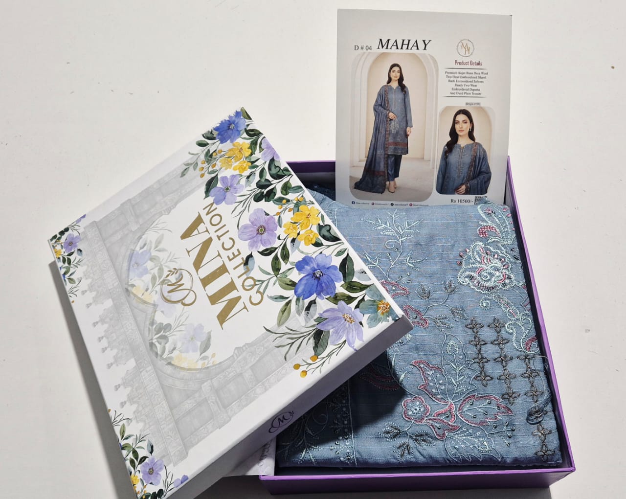 Laveneder Blue,  Banadora Wool 2 head Embroidered 3 pcs