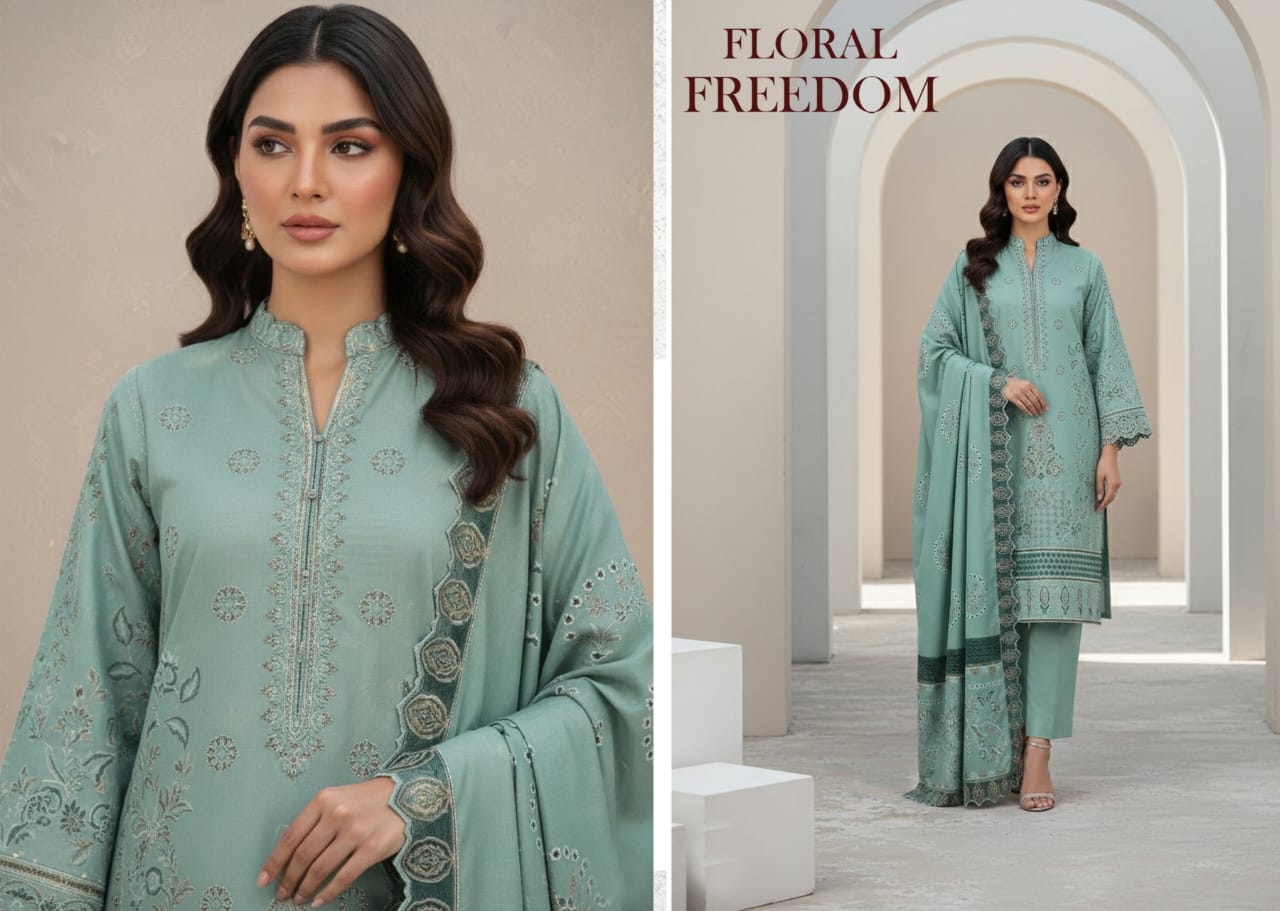 Vapor Green, Banadora Wool  2 head Embroidered 3 pcs