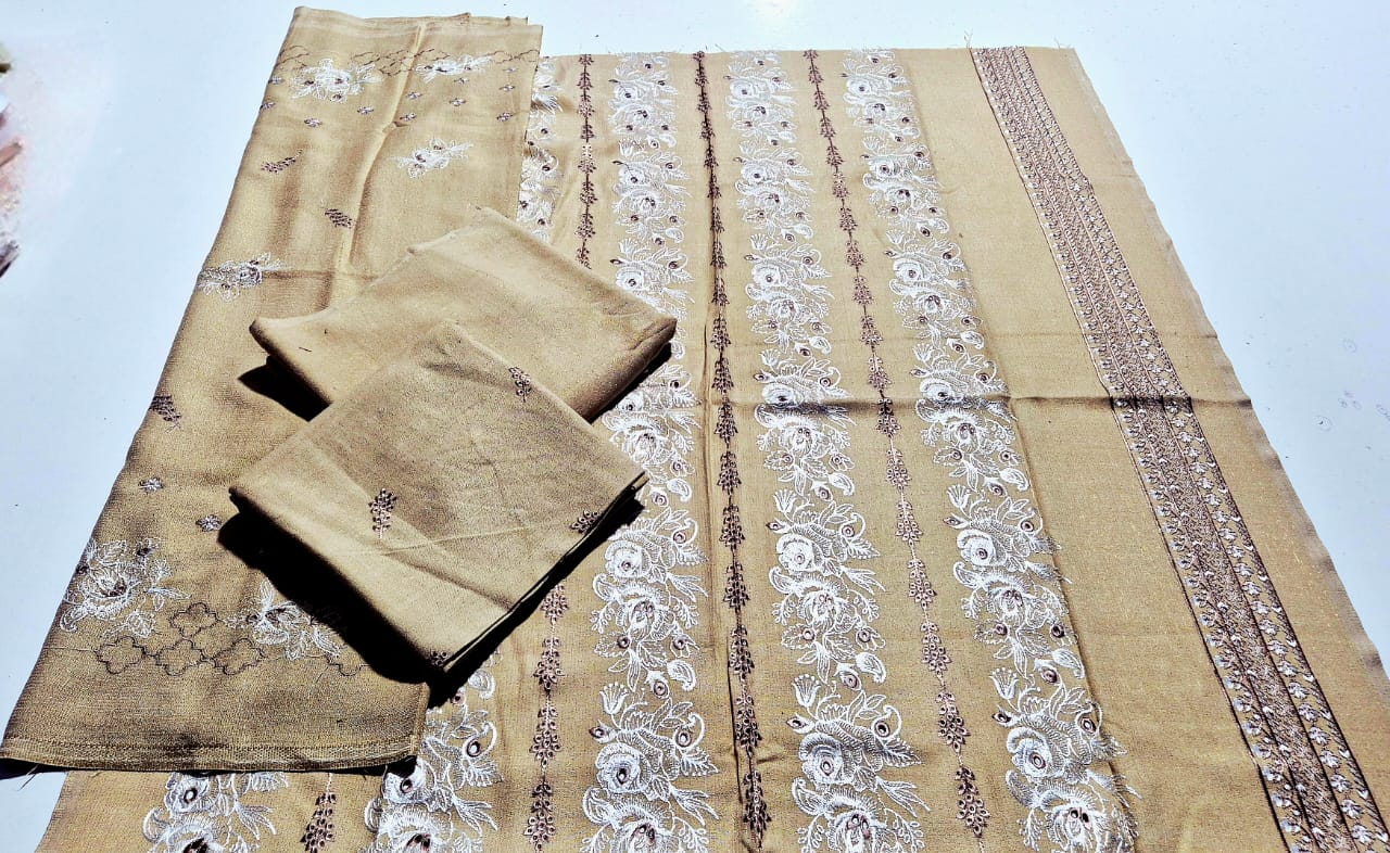 Sahara Glow, Embroidered Peach chamki wool 3 pcs