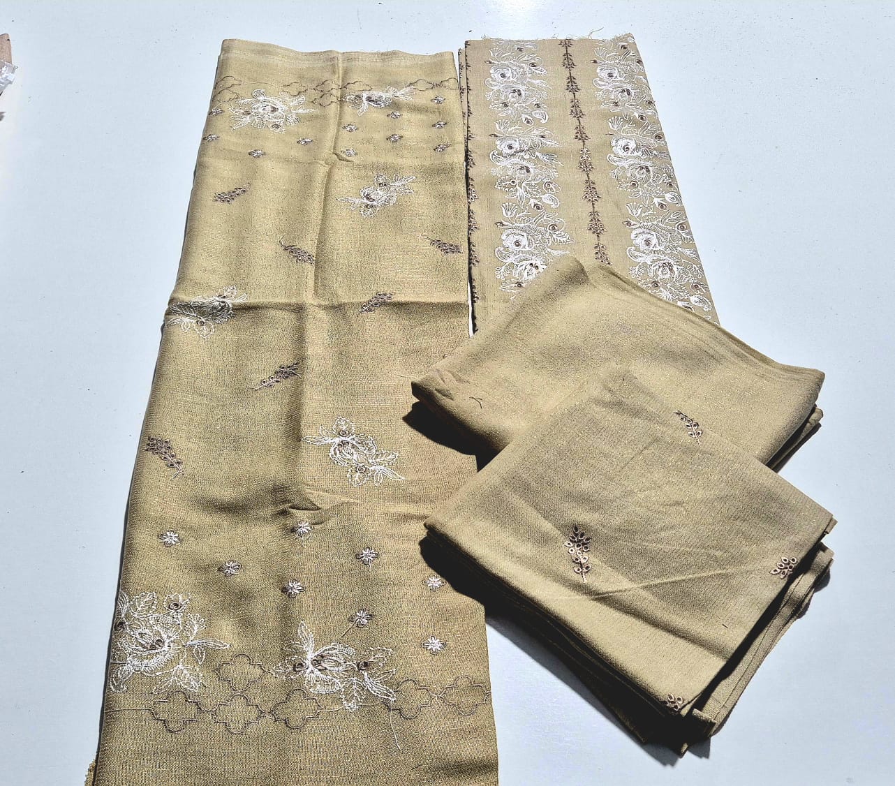 Sahara Glow, Embroidered Peach chamki wool 3 pcs