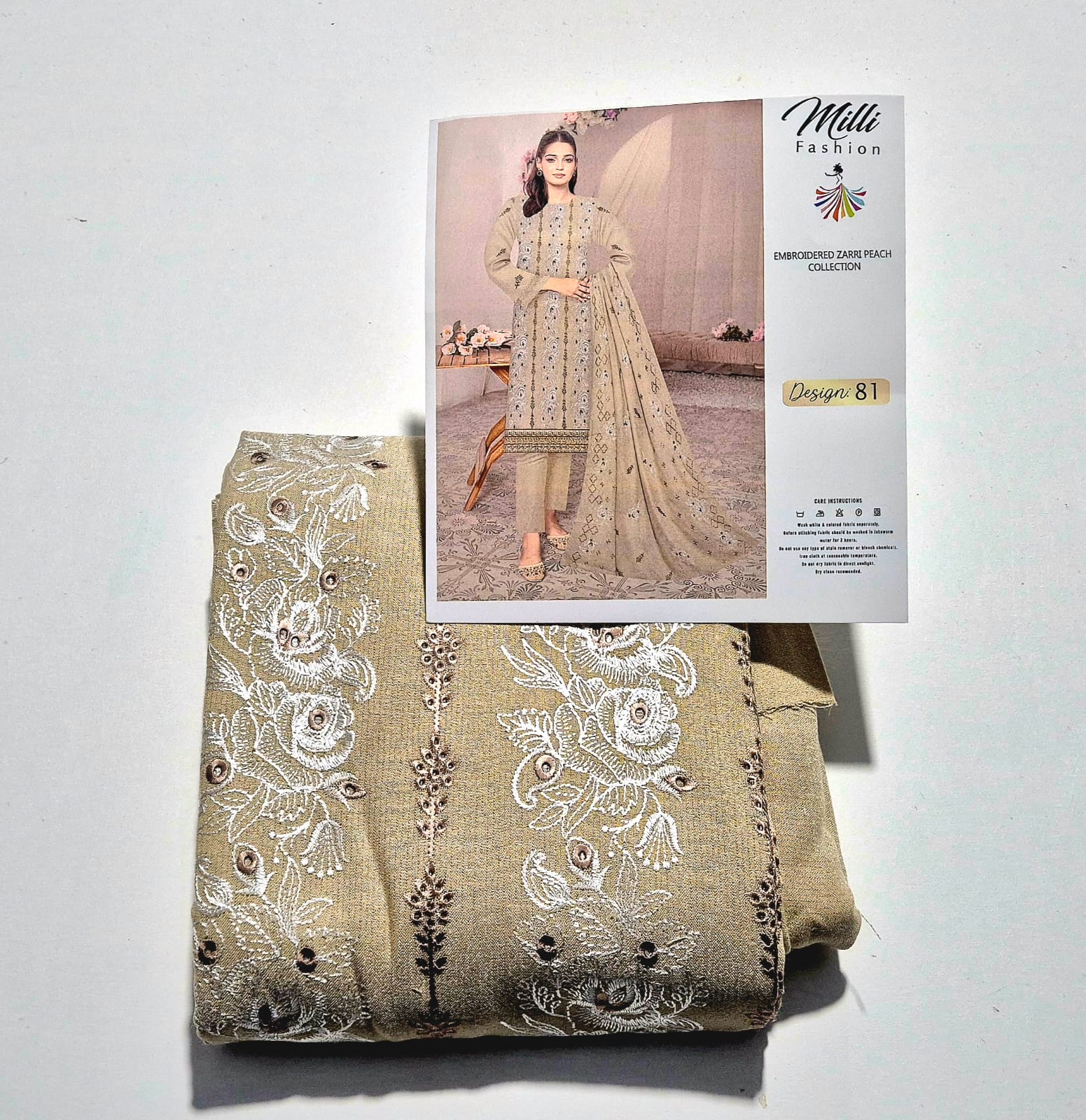 Sahara Glow, Embroidered Peach chamki wool 3 pcs