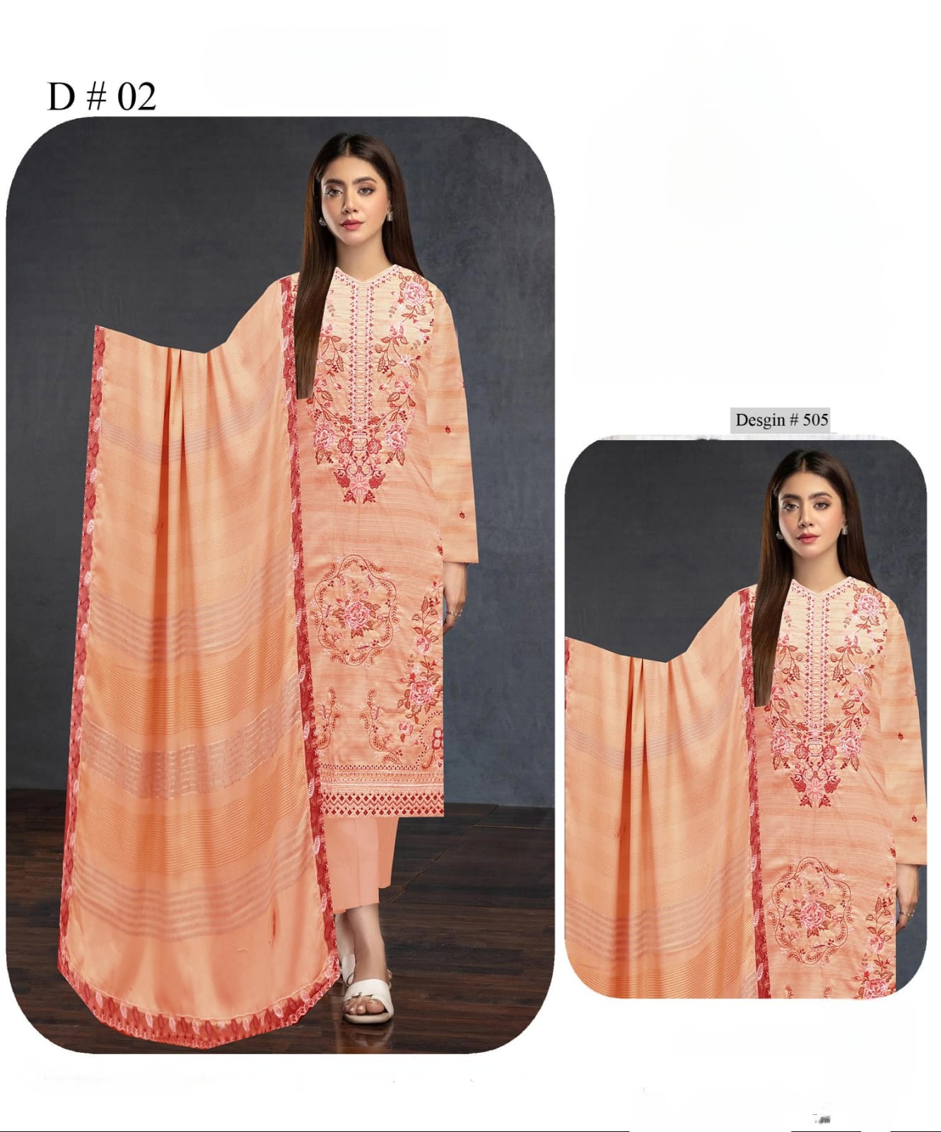 Apricot, Peach chamki 2 Head Embroidered