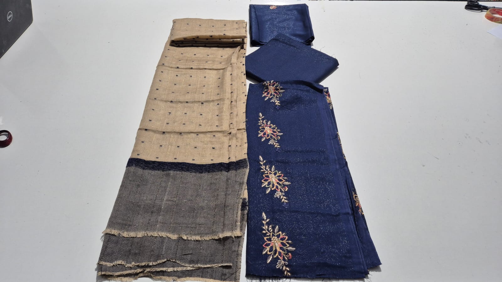 Regal Blue, Peach Chamki wool Embroidered 3 pcs