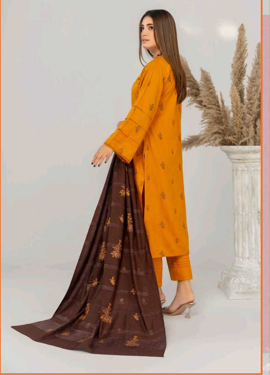 Amber earth, Peach Wool chamki emrboidered