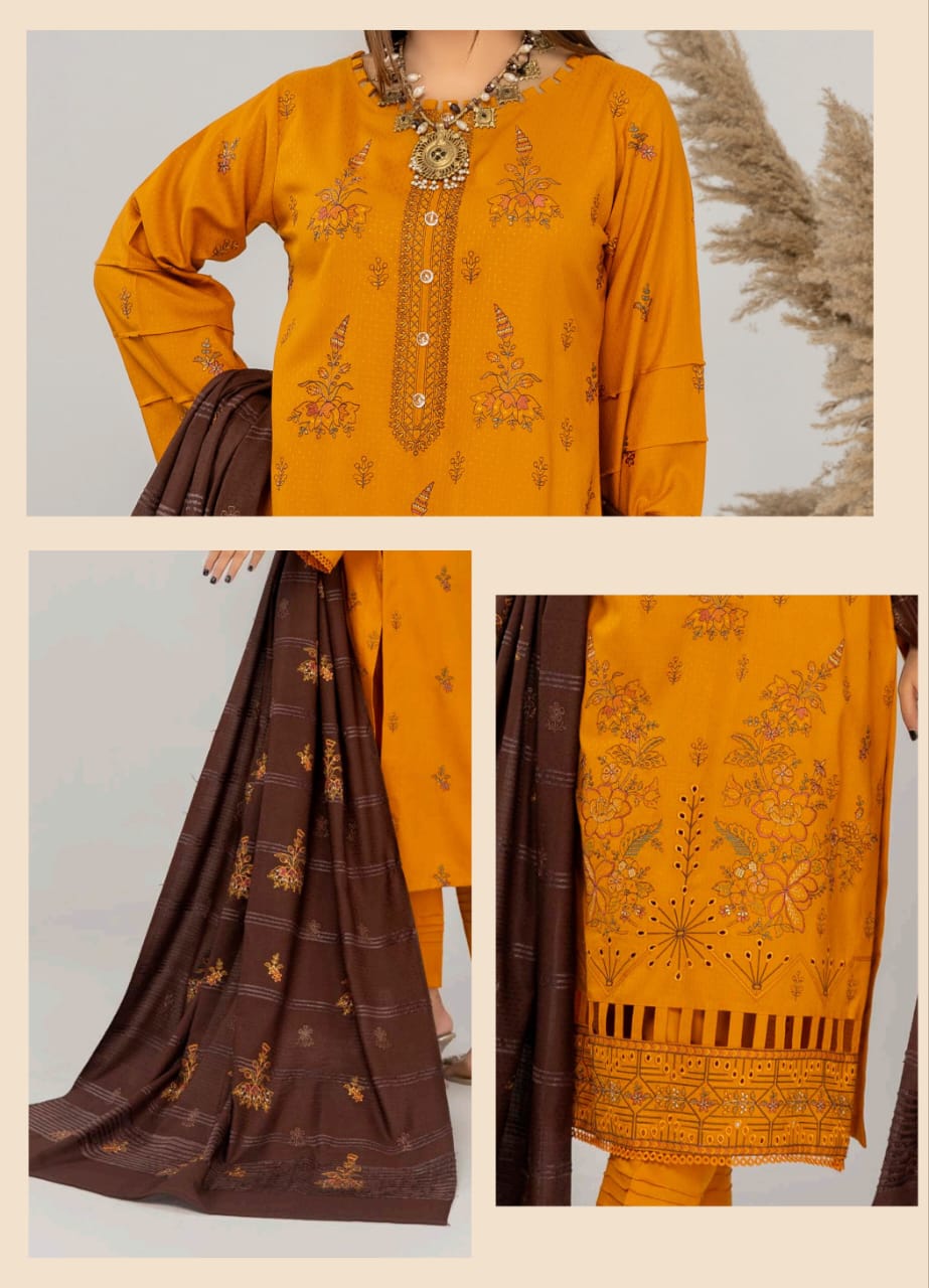 Amber earth, Peach Wool chamki emrboidered