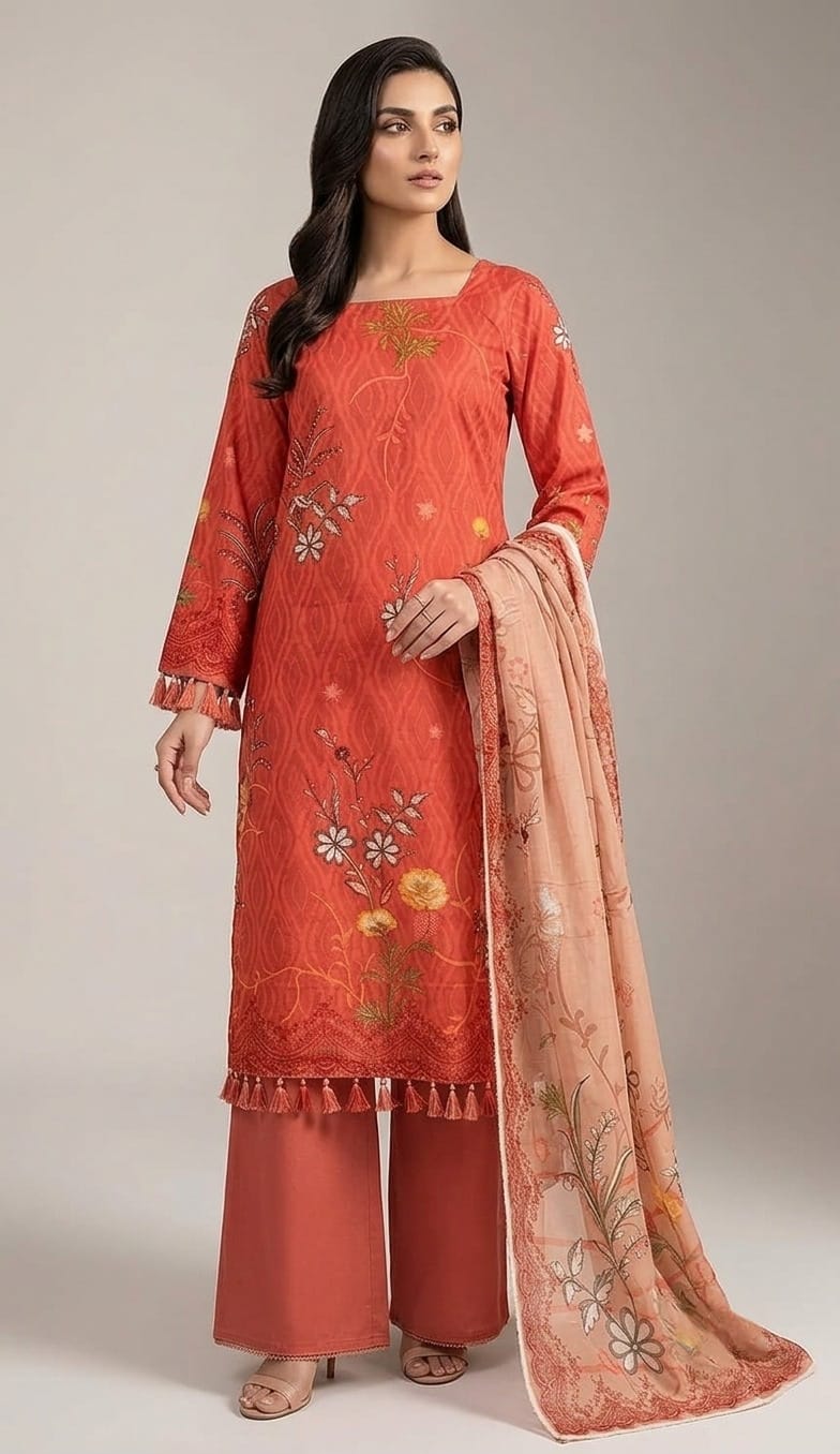 Printed Lawn 3-Pc (CORAL)