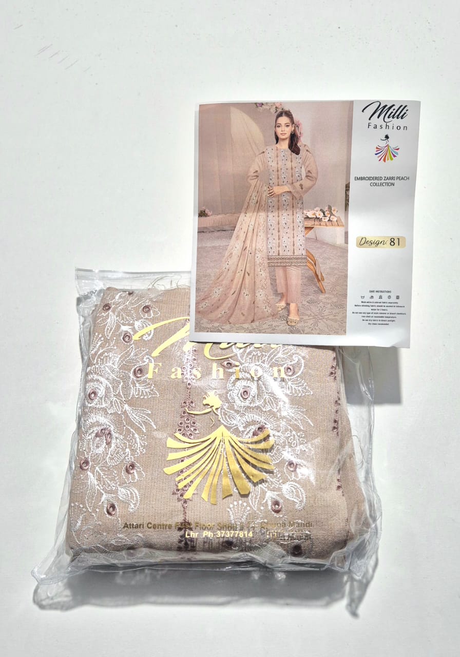 Sienna Dusk, Embroidered Peach Wool Chamki 3pcs