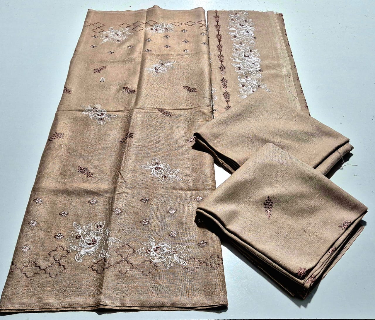 Sienna Dusk, Embroidered Peach Wool Chamki 3pcs