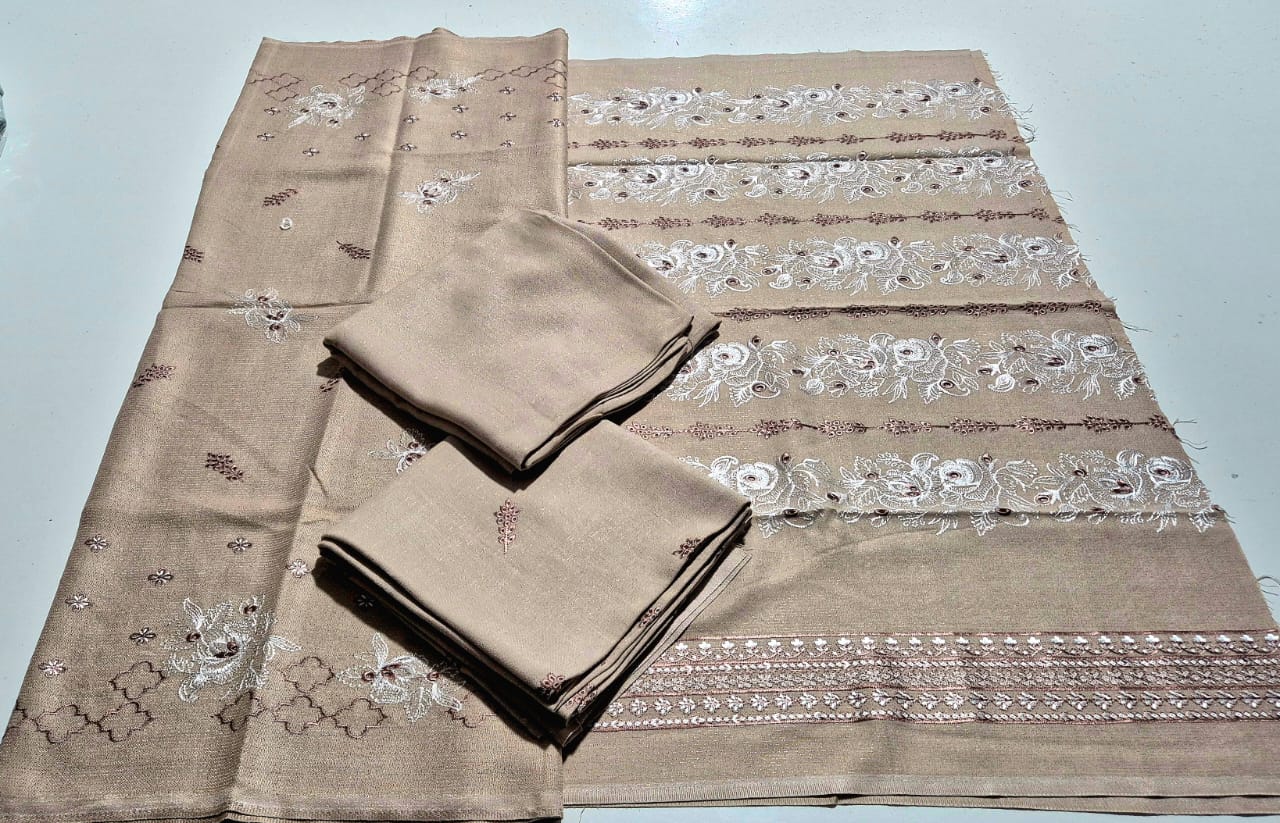 Sienna Dusk, Embroidered Peach Wool Chamki 3pcs