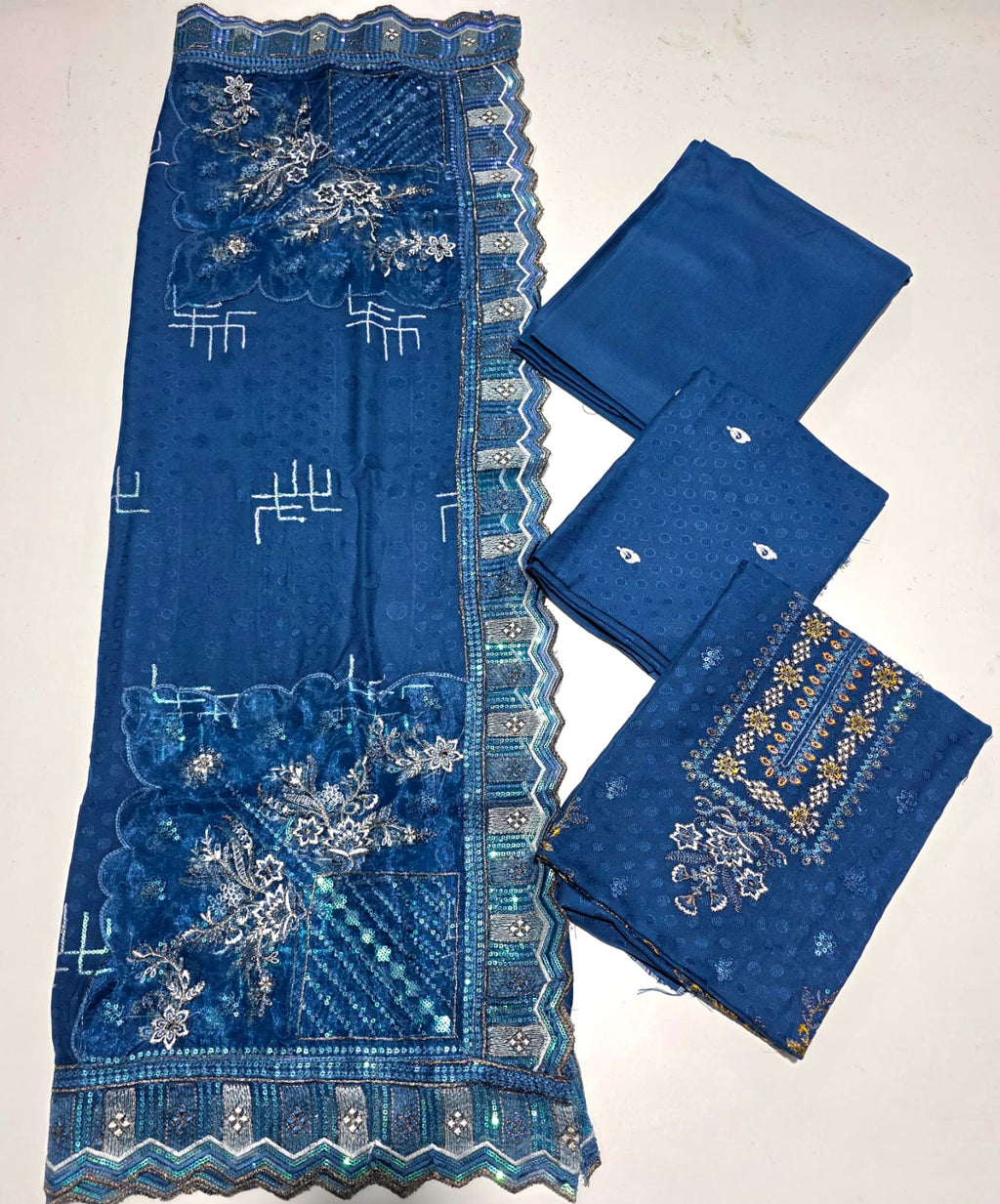 Marine Indigo, Dhanak embroidered 3 pcs