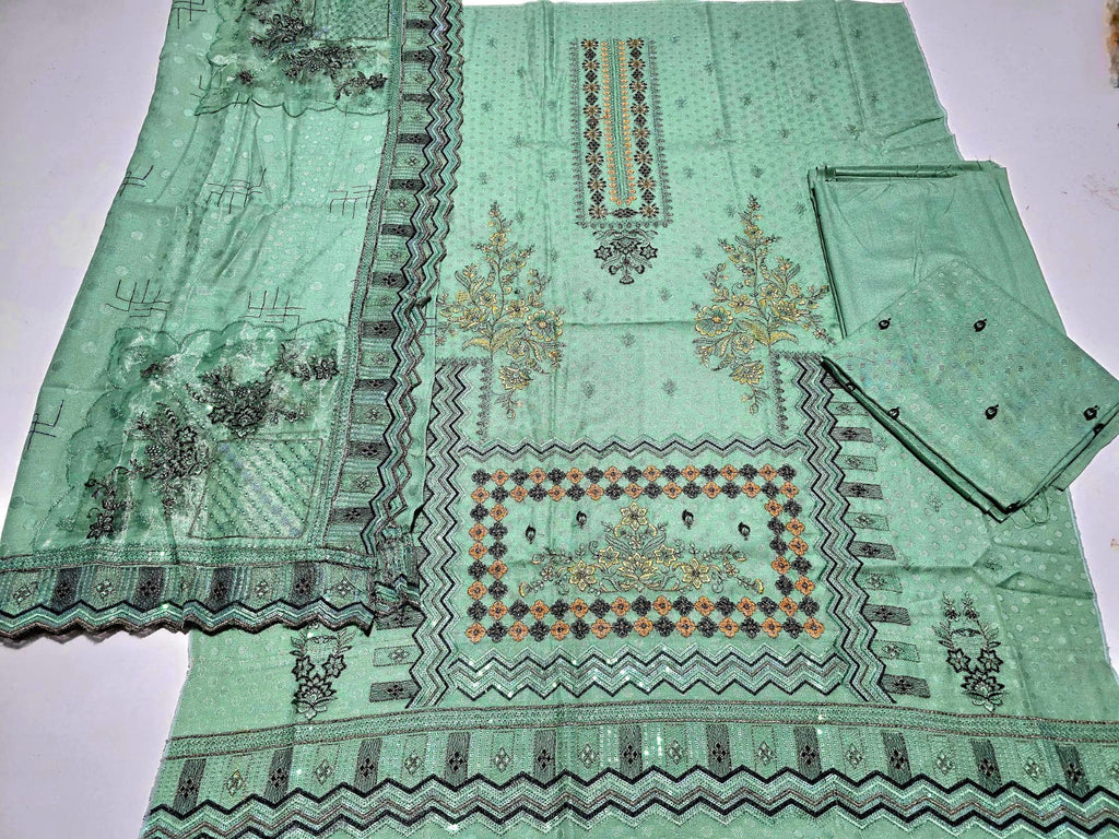 Spring Green, Dhanak embroidered 3 pcs