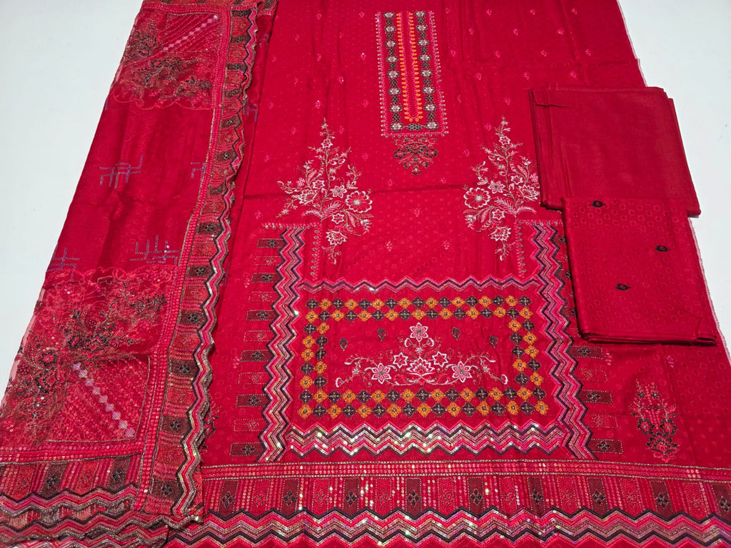 Carmine, Dhanak Embroidered 3pcs