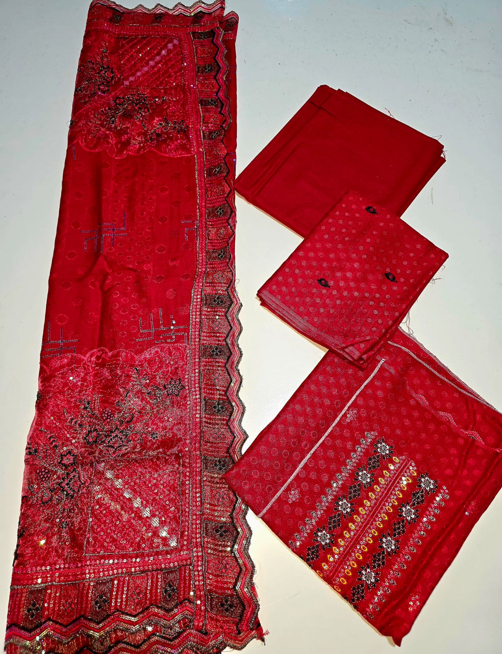 Carmine, Dhanak Embroidered 3pcs