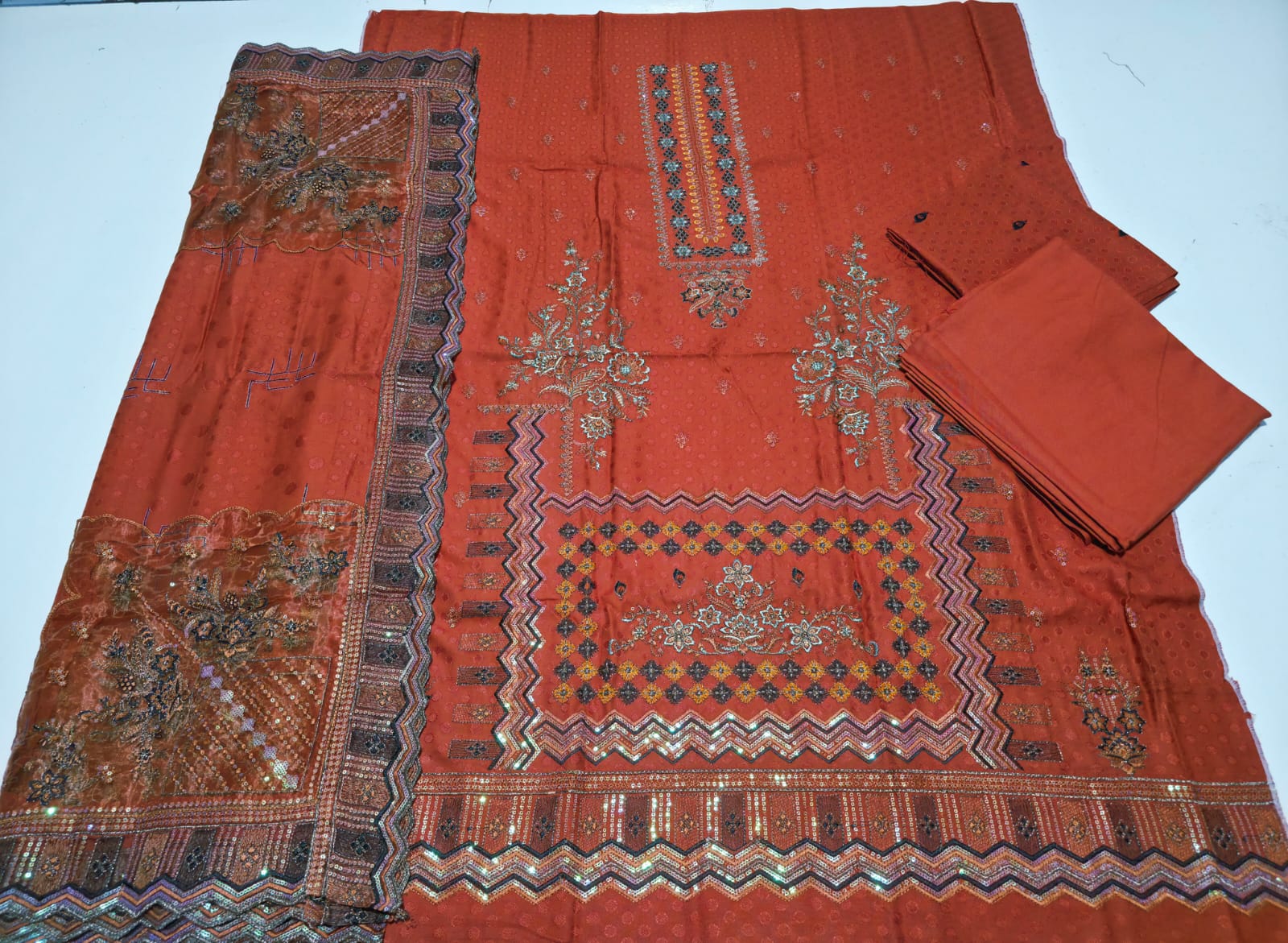 Pale Copper, Dhanak Embroidered 3pcs