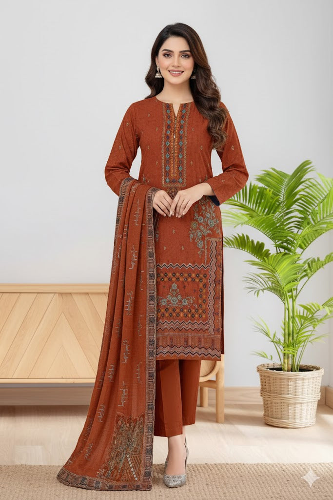 Pale Copper, Dhanak Embroidered 3pcs