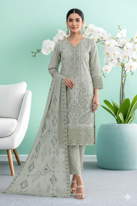 Oyster Grey , Dhanak Embroidered Vol.001