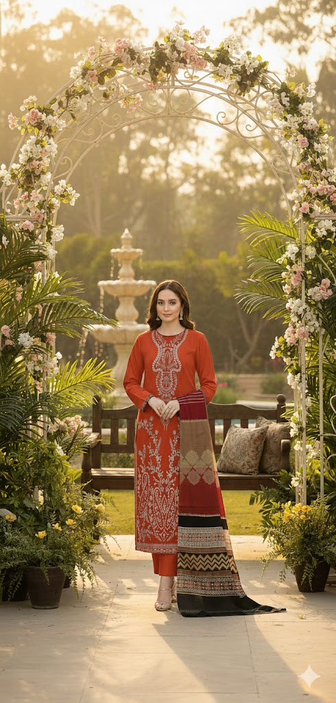 Vivid orange, dhanak emroidered vol.42