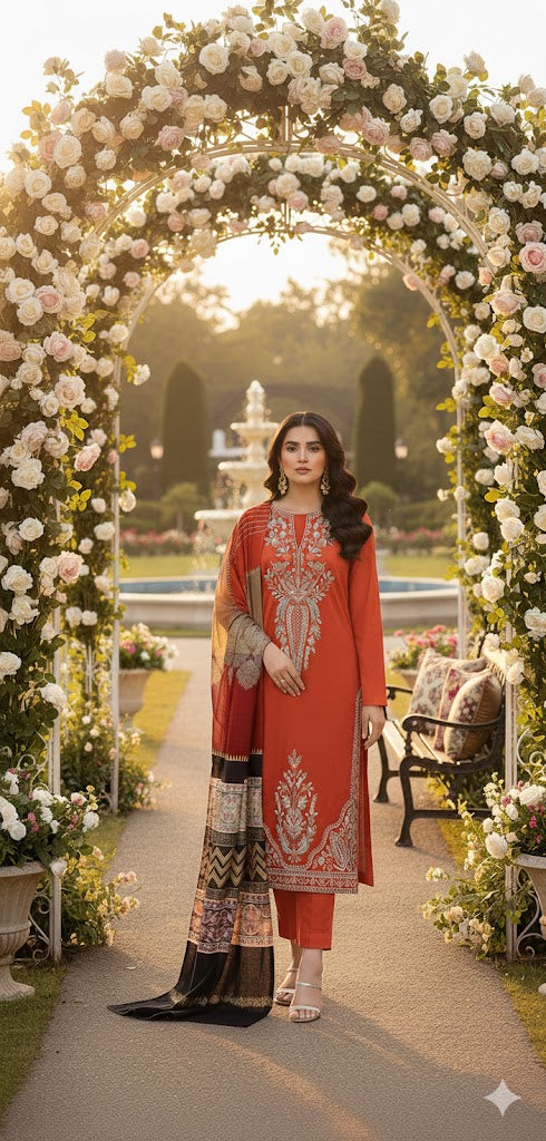 Burnt orange. dhanak embtroidered vol42