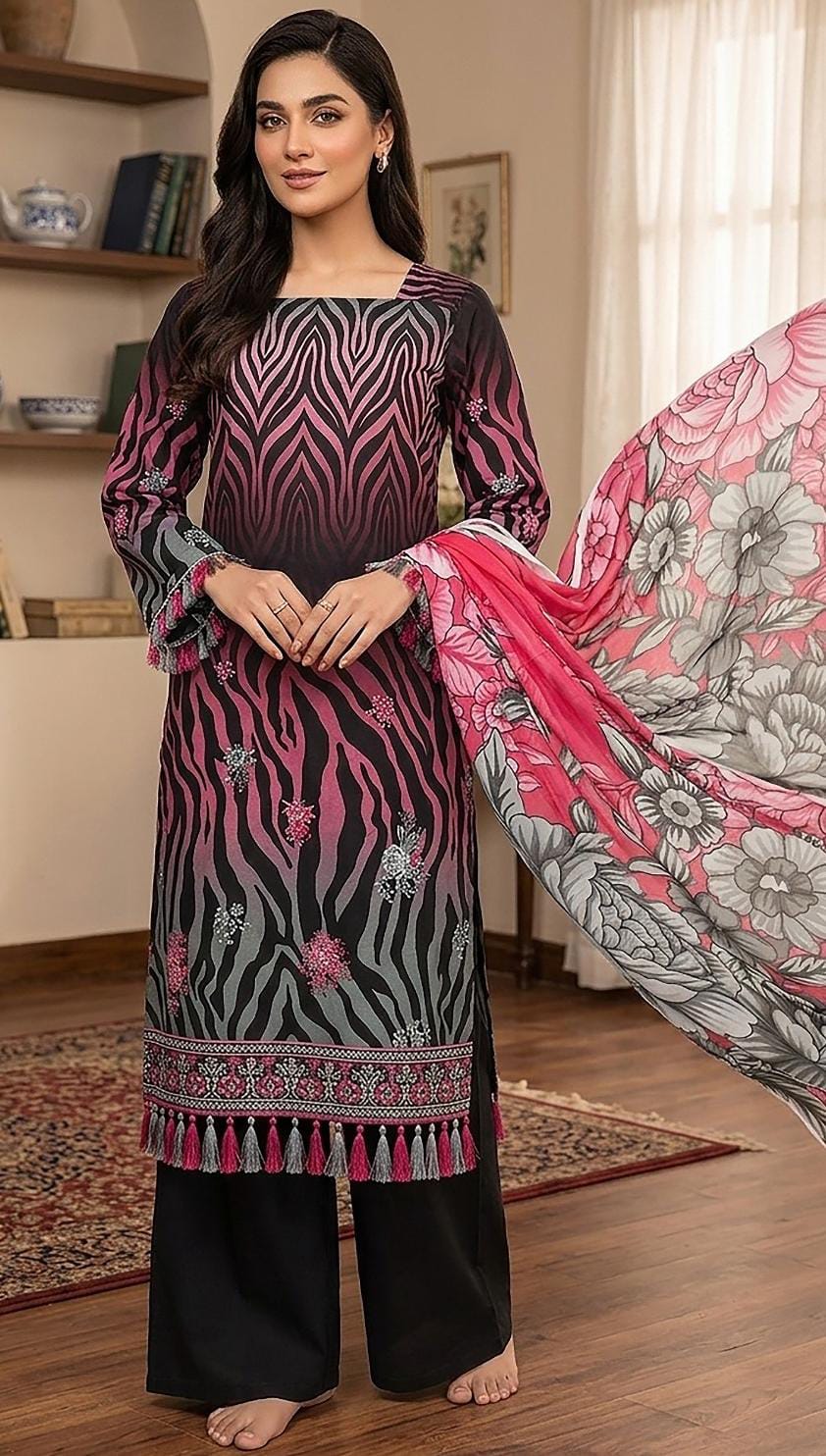 Printed Lawn 3-Pc (BLACK)