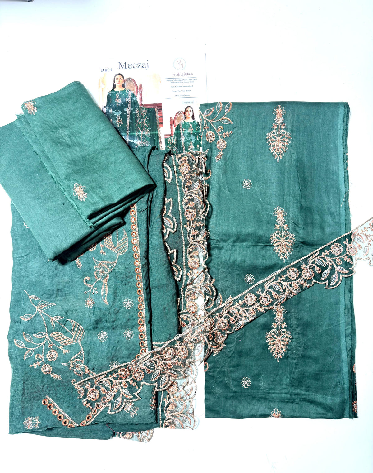Meezaj Embroidered Lawn 3-Pc (GREEN)